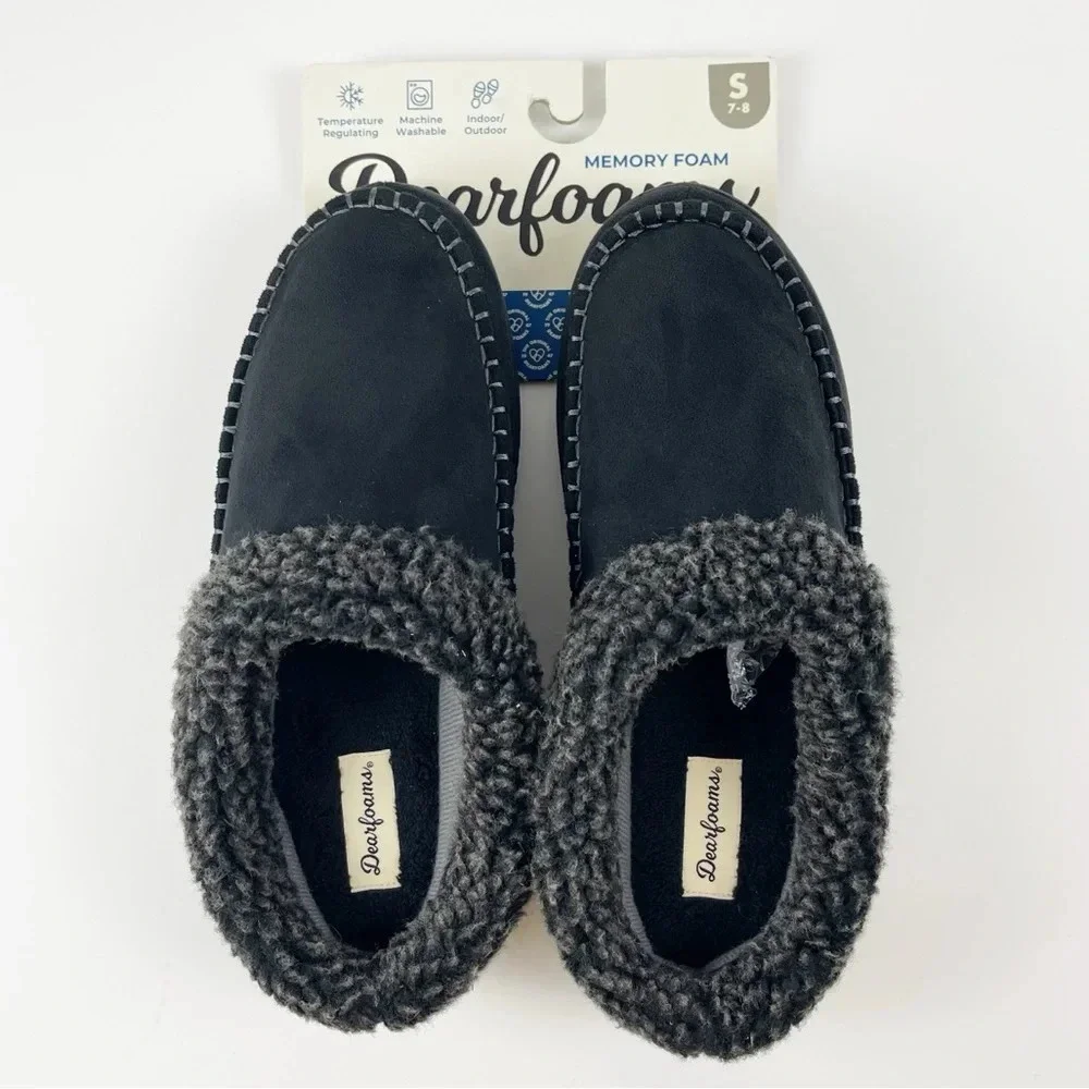DearFoams Slippers Size Small Black Marshall Microsuede Clog Memory Foam NWT